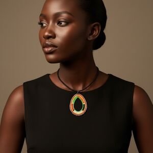 African teardrop beaded handmade necklace